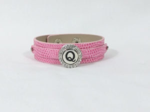 Medium Pink Leather Snap Bracelet