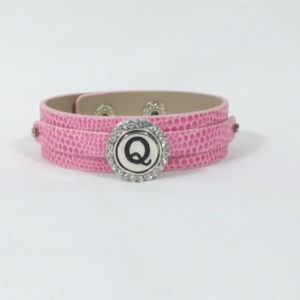 Medium Pink Leather Snap Bracelet