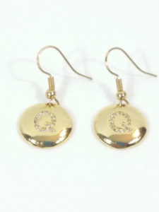 Flat Round Golden Letter Q Pendant Earrings