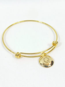 Flat Round Golden Q Charm Bangle