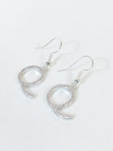 Silver Script Letter Q Earrings