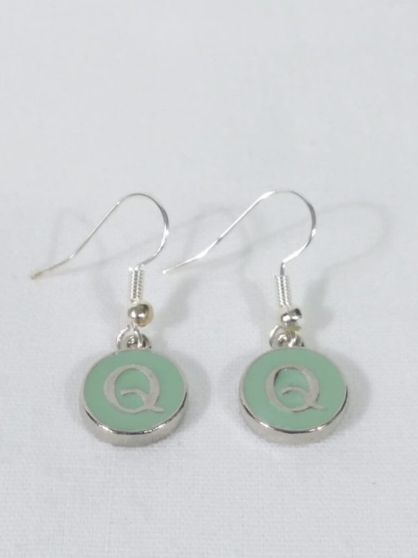 Light Green Enamel Letter Q Earrings