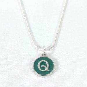 Dark Green Enamel Letter Q Pendant