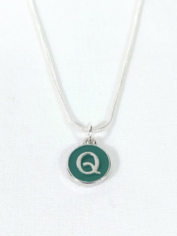 Dark Green Enamel Letter Q Pendant