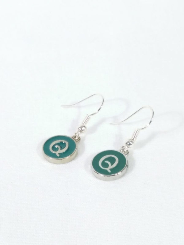 Dark Green Enamel Letter Q Earrings