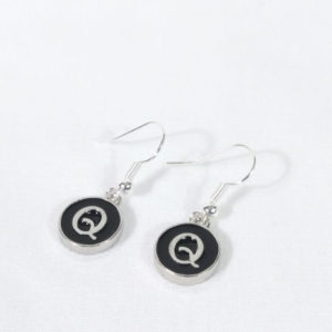 Black Enamel Letter Q Earrings