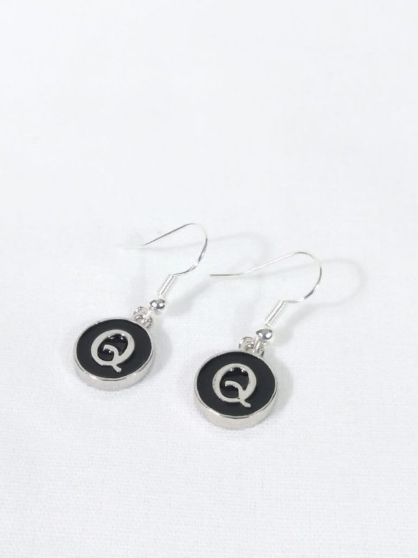 Black Enamel Letter Q Earrings