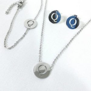Silver Jewelry Set Letter Q