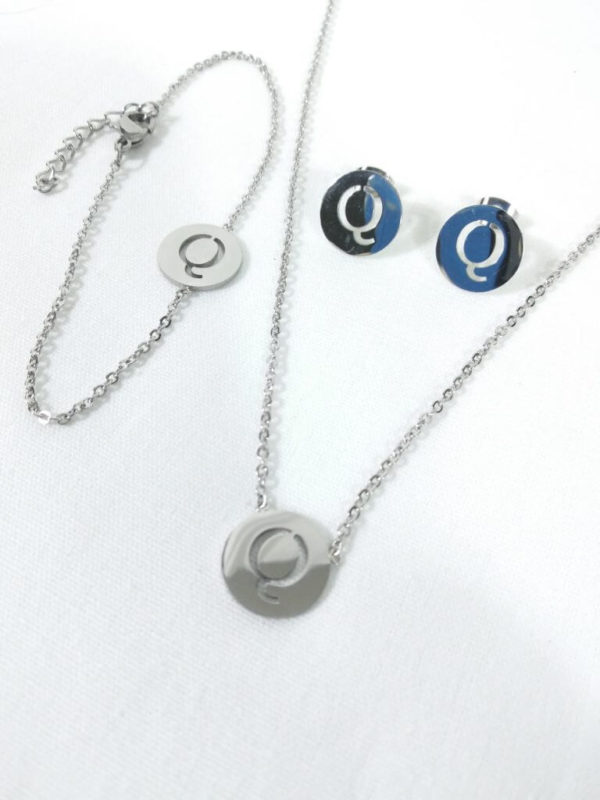 Silver Jewelry Set Letter Q