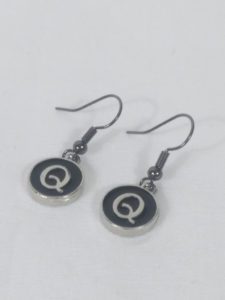 Black Enamel Letter Q Earrings