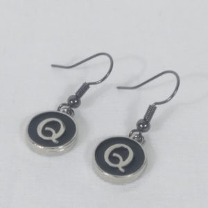 Black Enamel Letter Q Earrings