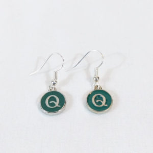 Dark Green Enamel Letter Q Earrings