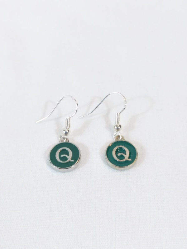 Dark Green Enamel Letter Q Earrings