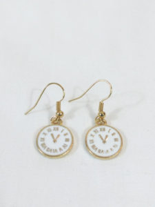 White Enamel Clock Charm Earrings