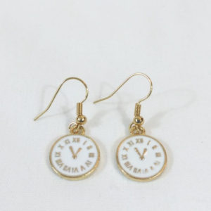 White Enamel Clock Charm Earrings