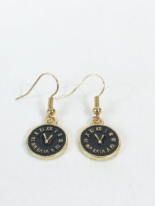 Black Enamel Clock Charm Earrings