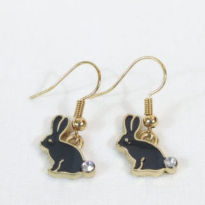 Black Enamel Rabbit Charm Earrings
