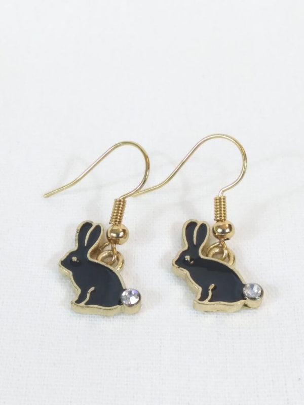 Black Enamel Rabbit Charm Earrings