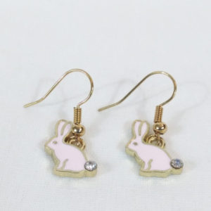 Pink Enamel Rabbit Charm Earrings