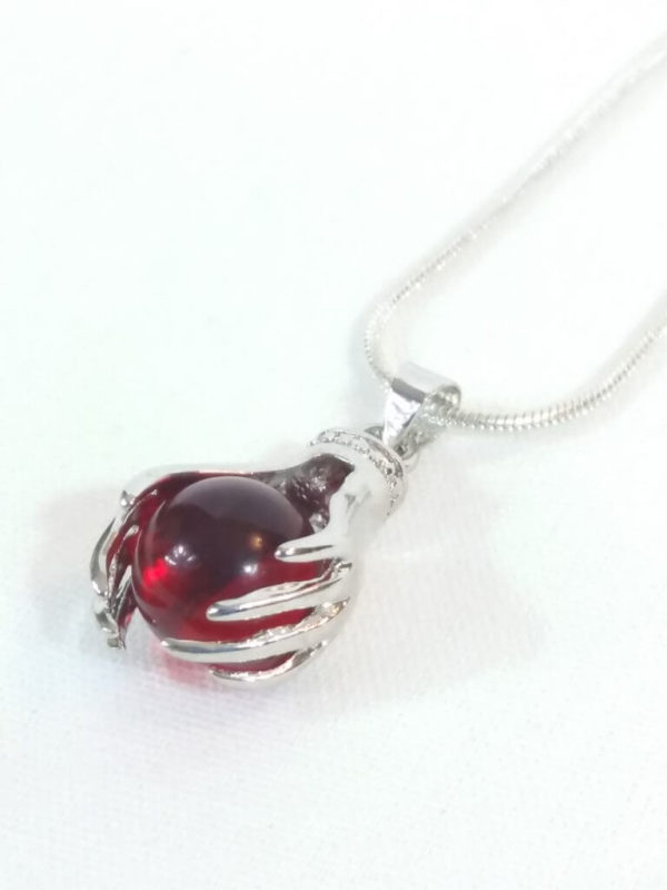 Sterling Silver Necklace Red Pill Hand Pendant