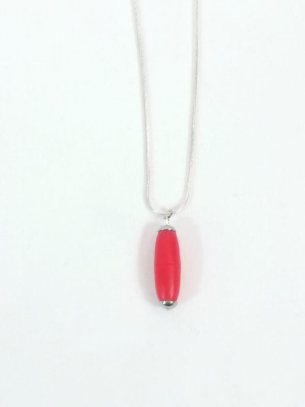 Silver Snake Chain Red Pill Pendant