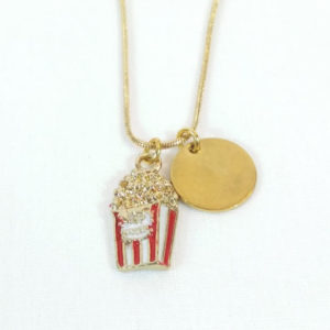 Golden Snake Chain Necklace with Popcorn Charm