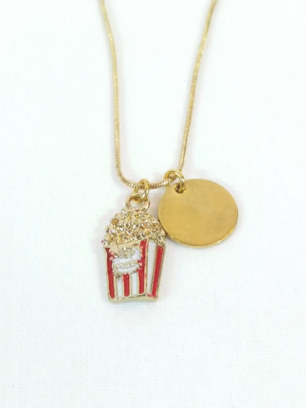 Golden Snake Chain Necklace with Popcorn Charm